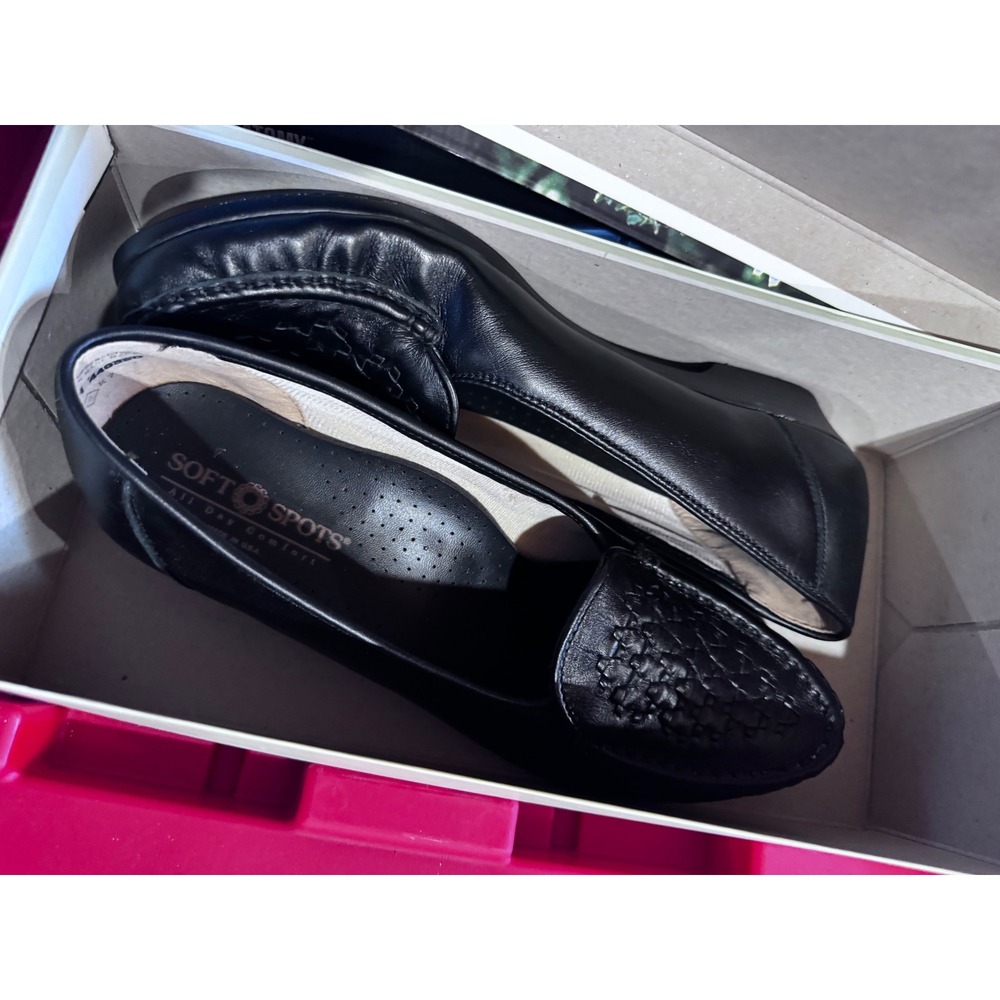 Soft Spots Constance Black Leather Wedge Loafers Womens 10.5 N 4031 Comfort Shoe
